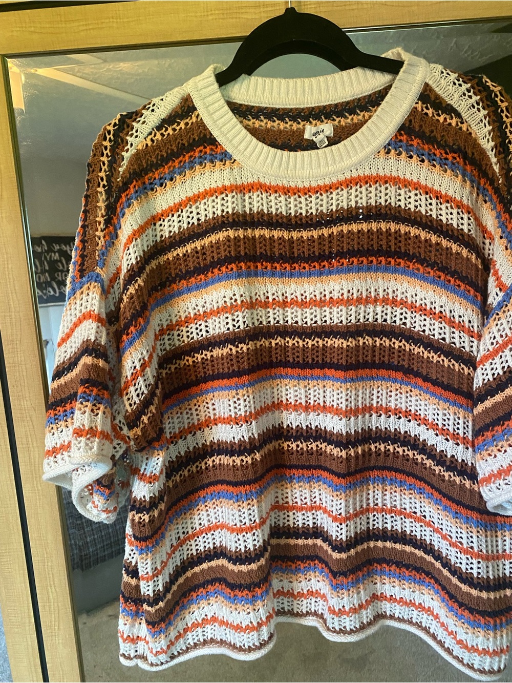 Aerie Striped Open-Knit Sweater - White & Brown